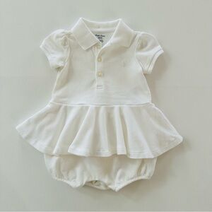 Ralph Lauren 6 Months Baby Girl White Polo Peplum Romper Spring Summer